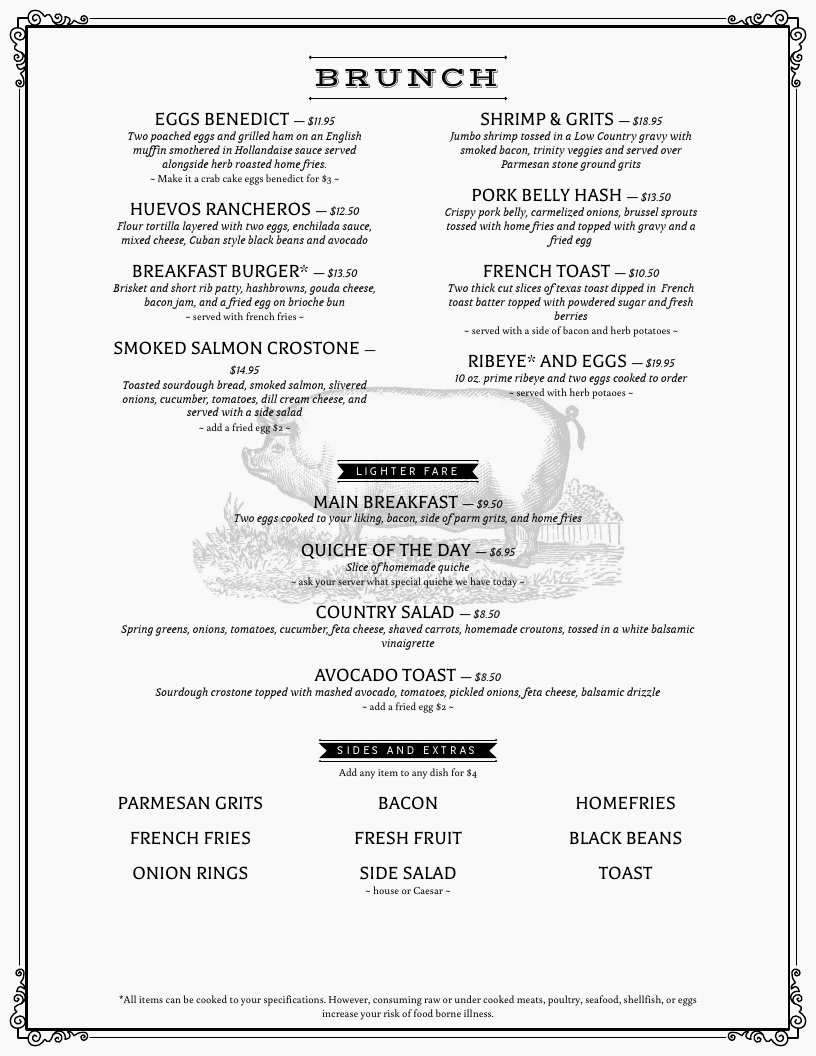 Browse the Sandwich, Entree, Kids' and Drinks Menus at Main & Mill